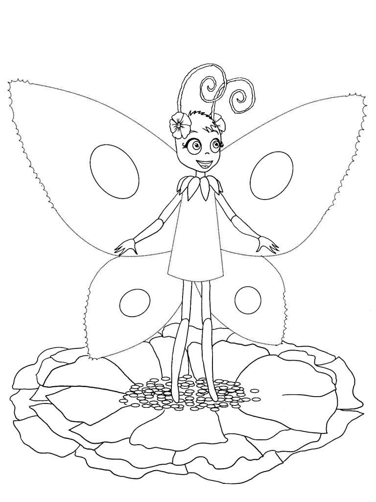 Название: Раскраска Бабочка очень мила. Категория: Лунтик. Теги: Персонаж из мультфильма.