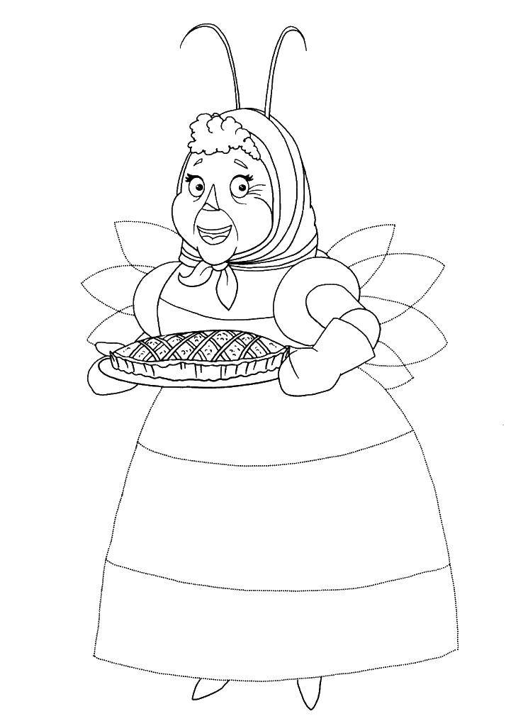 Название: Раскраска Бабушка капа с пирогом. Категория: Лунтик. Теги: бабушка Капа, варенье, пирог.