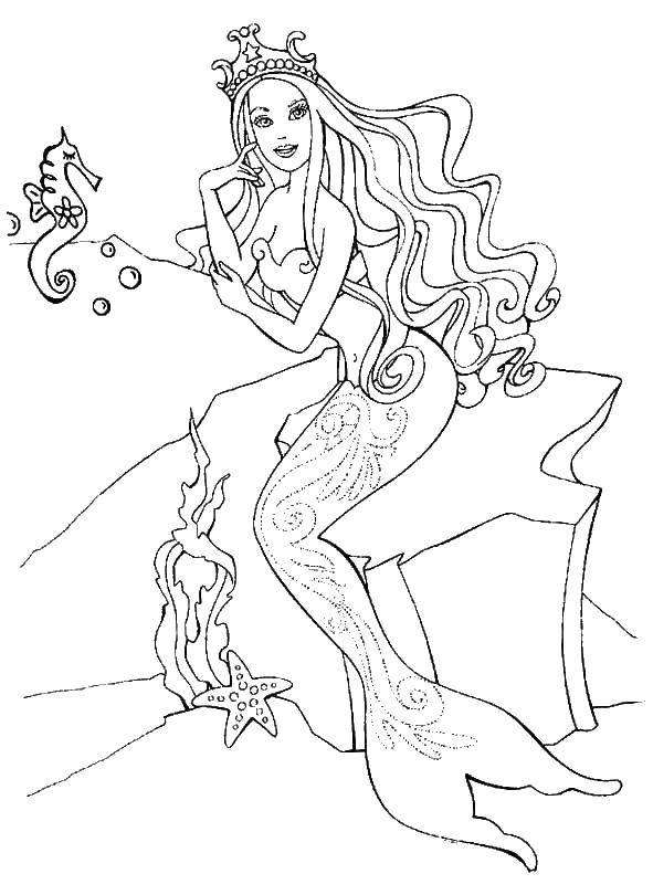 Coloring Barbie mermaid sitting on a rock. Category Barbie . Tags:  Barbie , mermaid.