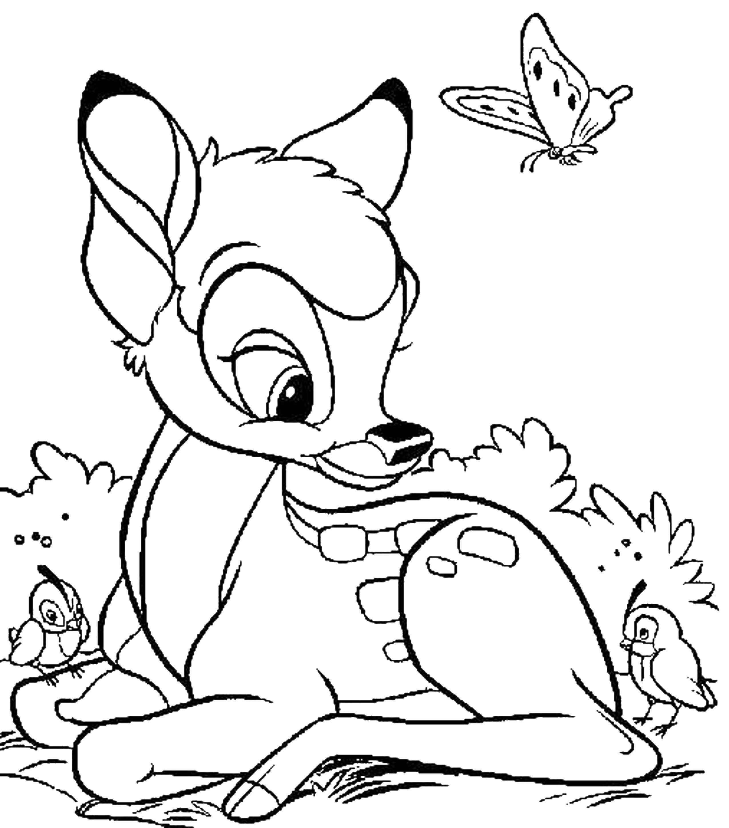 Coloring Bambi with his friends. Category Coloring pages for kids. Tags:  Disney, deer, Bambi.