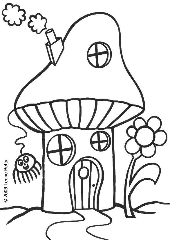 Coloring House in the fungus. Category Coloring pages for kids. Tags:  House, building, mushroom.