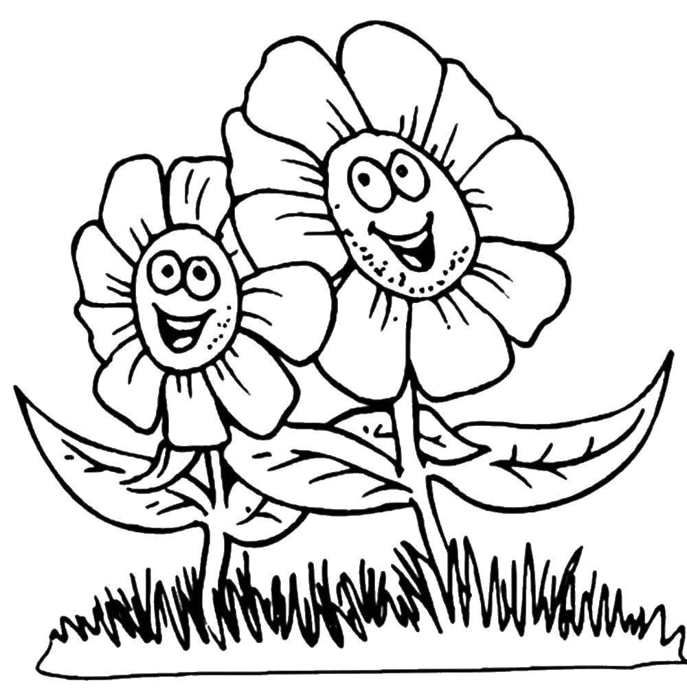 Coloring Friendly flowers. Category Coloring pages for kids. Tags:  Flowers.