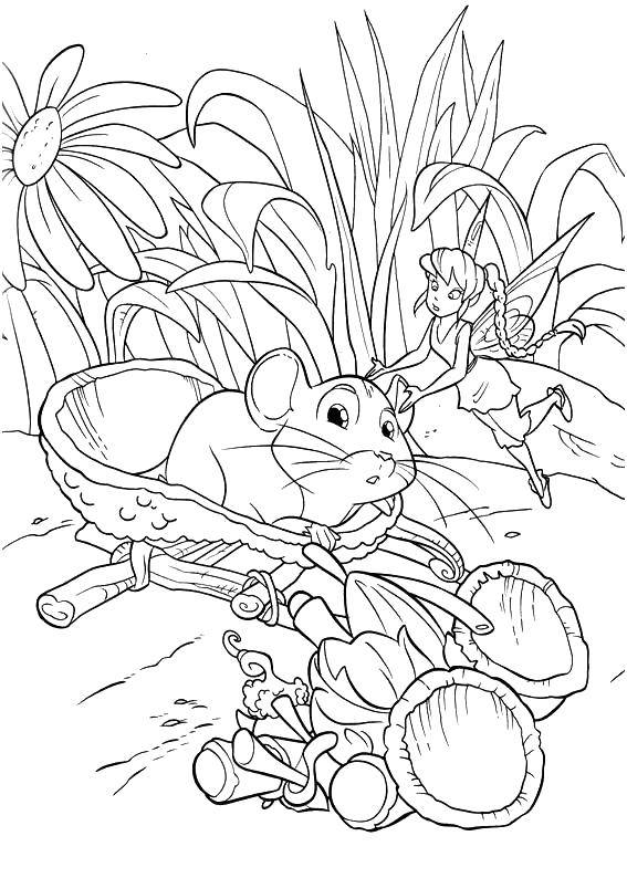 Название: Раскраска Фея с мышкой. Категория: феи. Теги: Фея, лес, сказка.