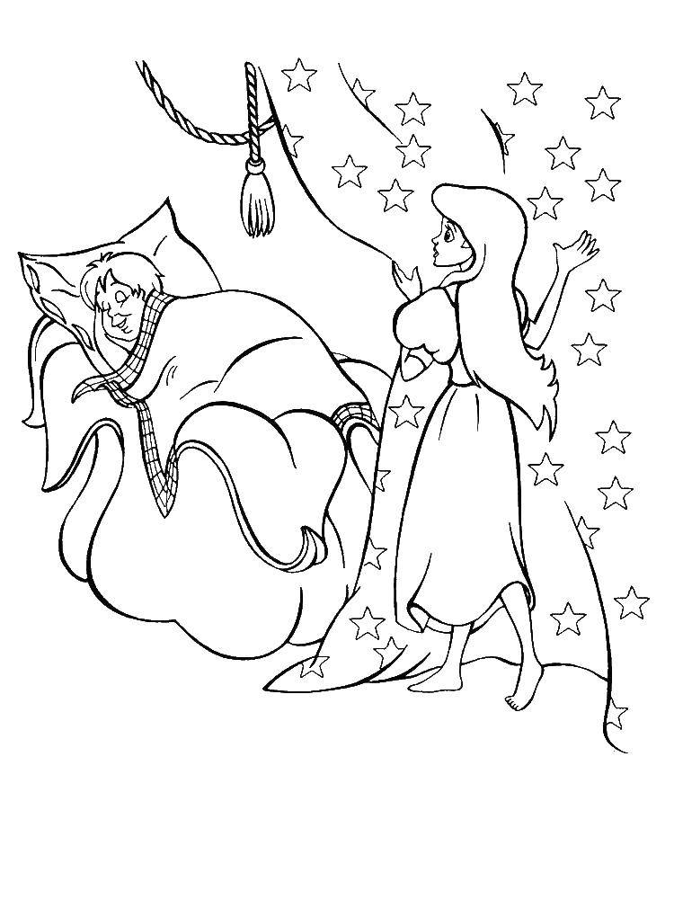 Название: Раскраска Герда нашла спящего принца. Категория: мультики. Теги: герда, кай, снежная королева.