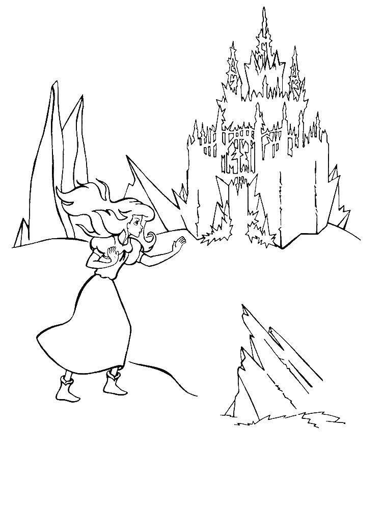 Название: Раскраска Герда нашла замок снежной королевы. Категория: мультики. Теги: герда, кай, снежная королева.