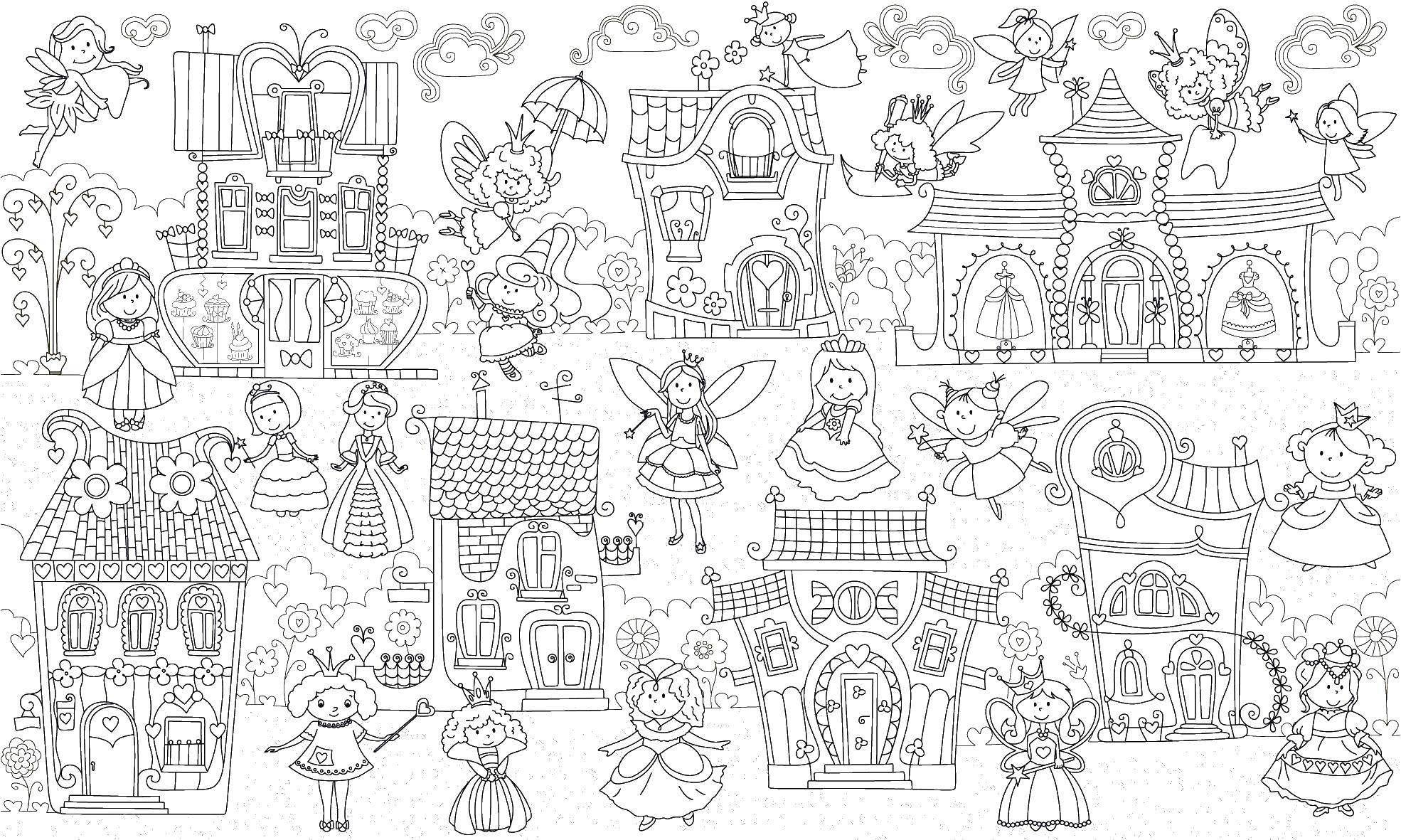 Coloring The town fairies and princesses. Category the city. Tags:  city, fairies, princesses.