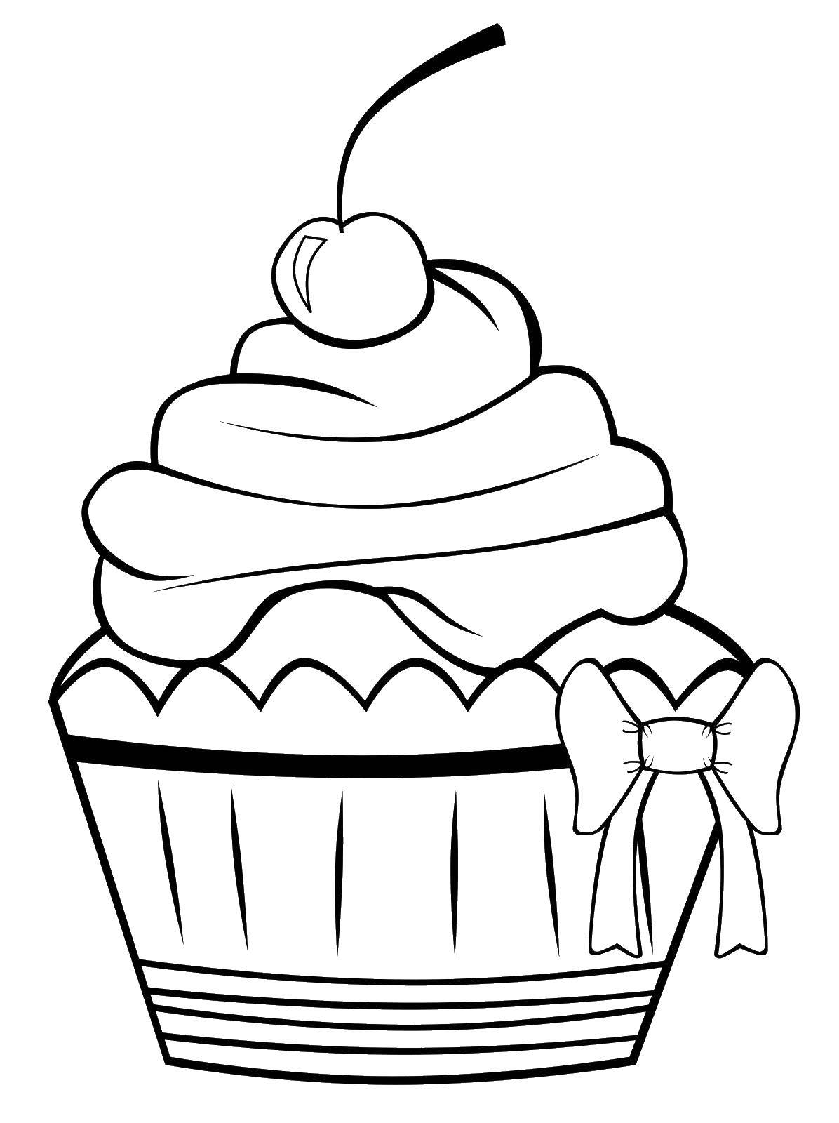 Coloring Cupcake with a cherry. Category cakes. Tags:  cakes, cupcakes, cherries.