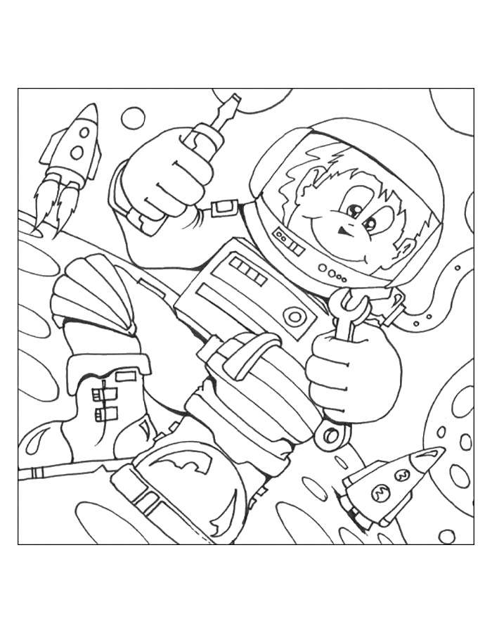 Название: Раскраска Космонавт на луне. Категория: космос. Теги: Космос, ракета, космонавт, Луна.