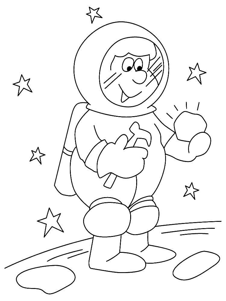 Название: Раскраска Космонавт на луне. Категория: День космонавтики. Теги: космос, планета, ракета, Гагарин, день космонавтики, луна.