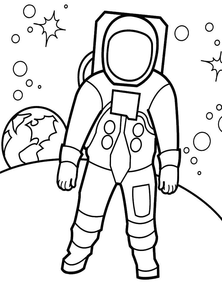 Название: Раскраска Космонавт в космосе. Категория: День космонавтики. Теги: космос, планета, ракета, Гагарин, день космонавтики.