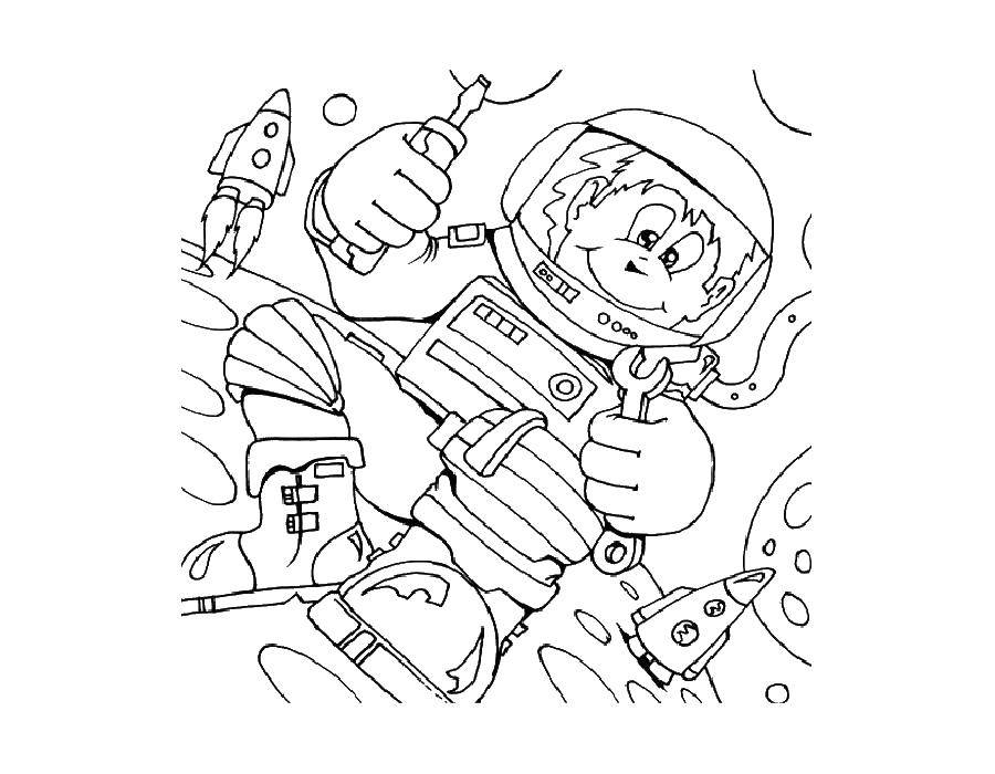 Coloring Astronaut. Category The day of cosmonautics. Tags:  space, planet, rocket, Gagarin cosmonautics day.