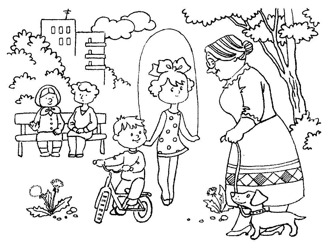 Coloring The people in Dora. Category the rest. Tags:  children, people, grandma, dog, vacation.