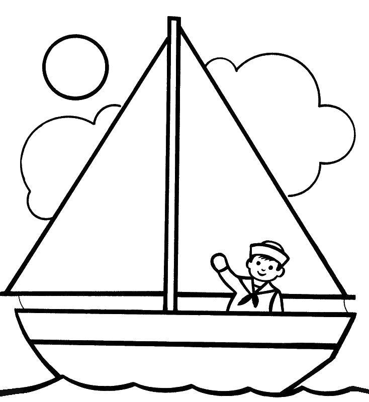 Название: Раскраска Матрос машет с катера. Категория: катер. Теги: матрос, катер.