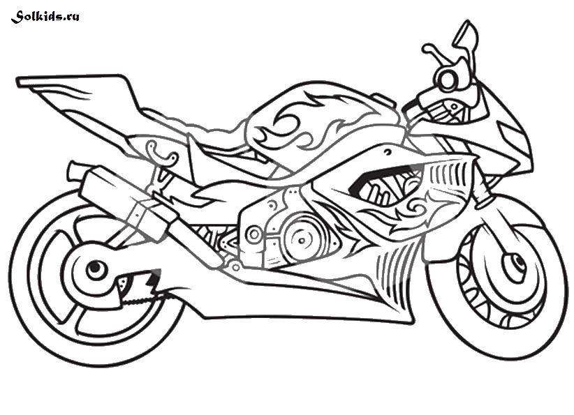 Название: Раскраска Мотоцикл с языками пламени. Категория: мотоцикл. Теги: мотоциклы, пламя, транспорт.