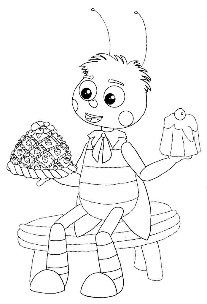 Название: Раскраска Муравьишка с тортом. Категория: Лунтик. Теги: Персонаж из мультфильма.