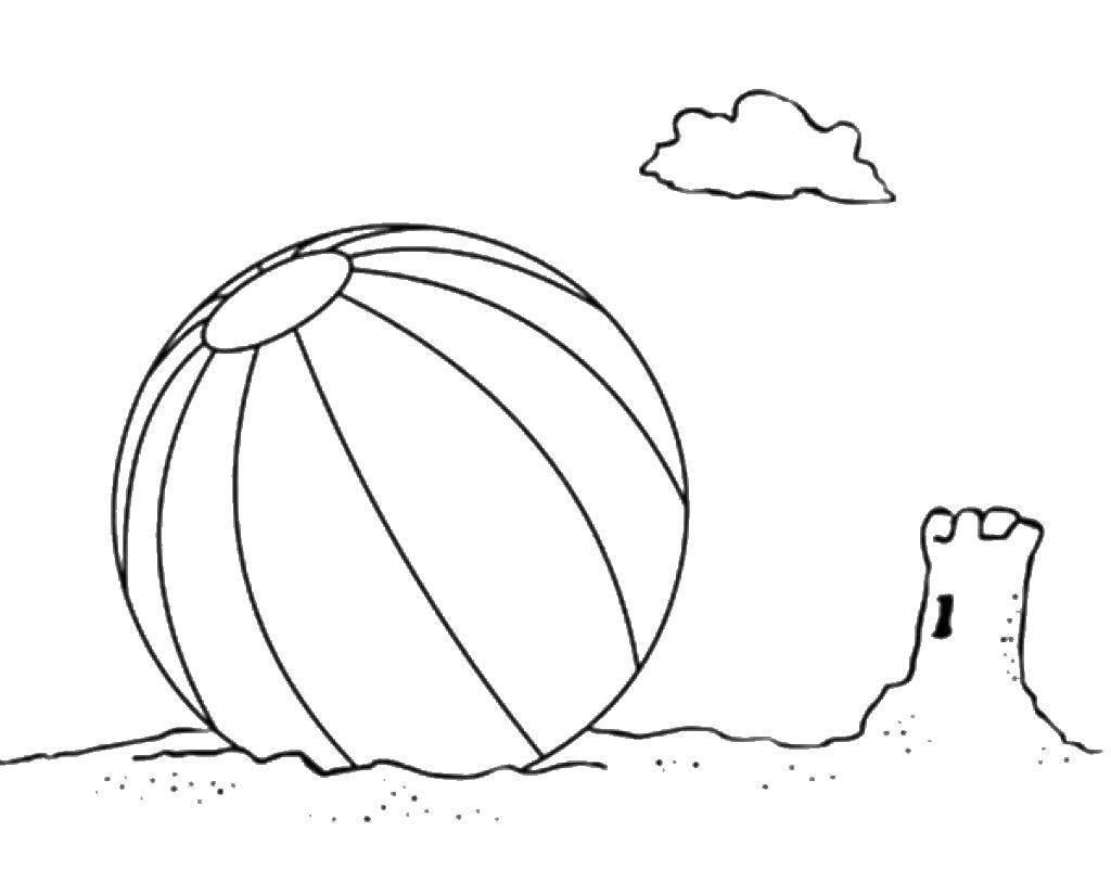 Название: Раскраска Мяч на песочке. Категория: Летний пляж. Теги: Пляж, песок, мяч, замок.
