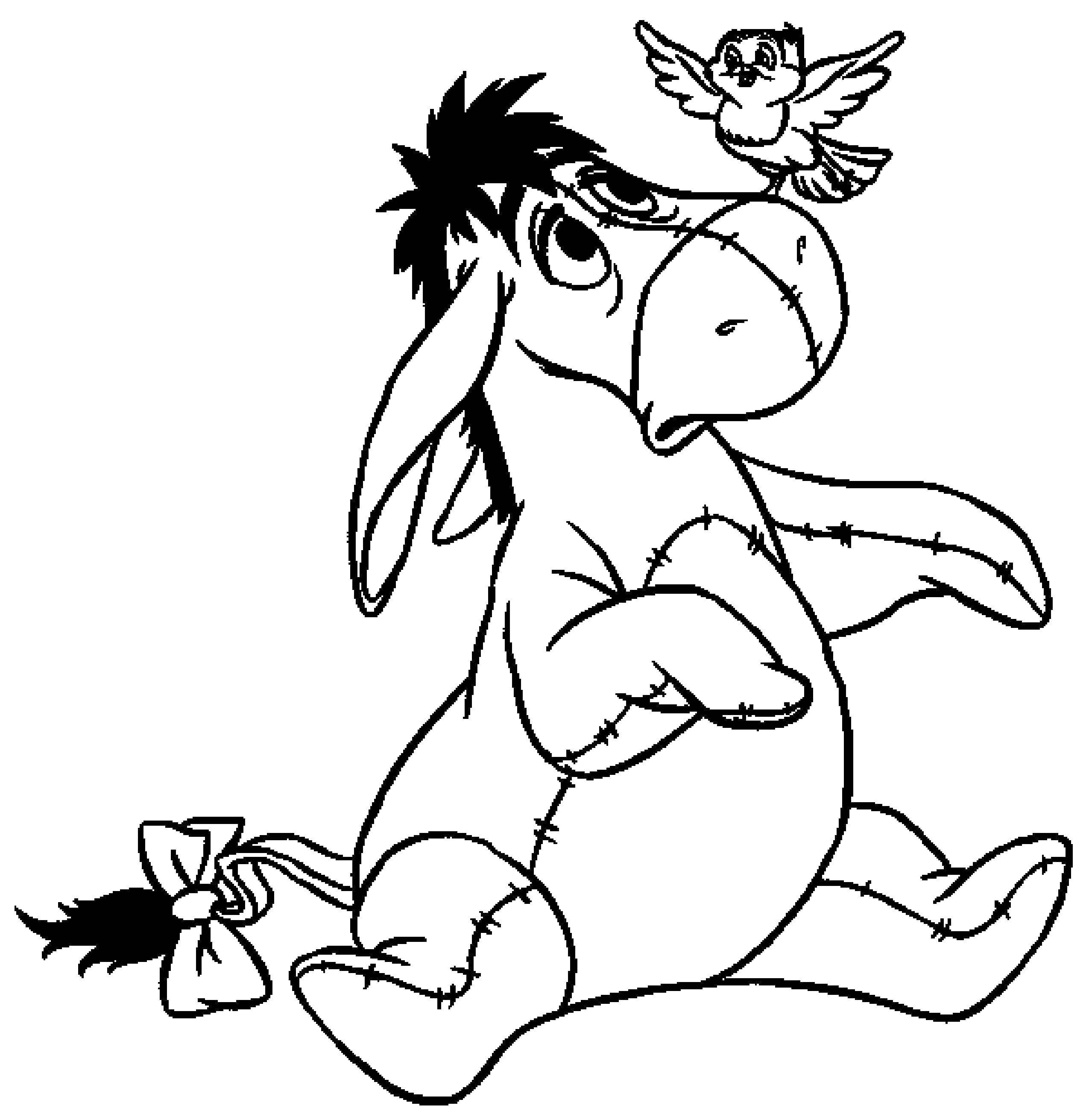 Coloring Donkey with a bird. Category Winnie the Pooh. Tags:  Winnie the Pooh, cartoon, donkey.