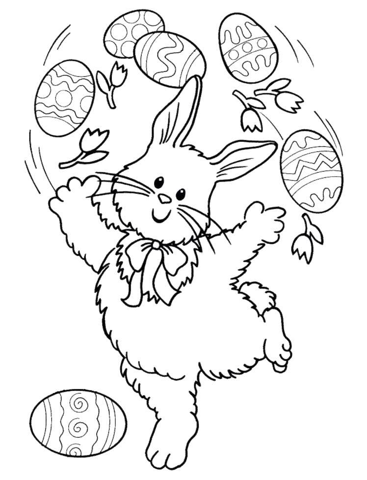 Название: Раскраска Пасхальный кролик жонглирует яйцами. Категория: пасха. Теги: Пасха, яйца, узоры, кролик.