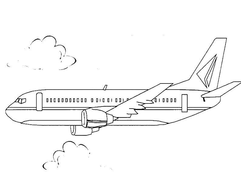 Название: Раскраска Пассажирский самолет в полете. Категория: самолеты. Теги: Самолет, небо.