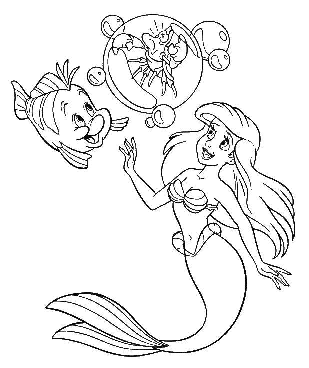 Coloring Beautiful Ariel with friends. Category cartoons. Tags:  cartoons, Ariel, sea, fish, mermaid.