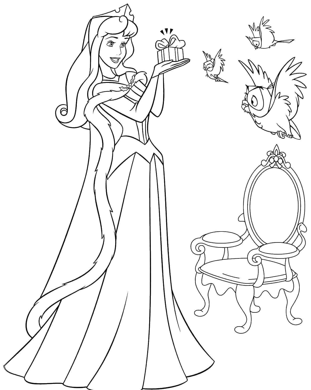 Coloring Princess and the birds. Category Disney cartoons. Tags:  cartoons, princesses, Disney, birds.