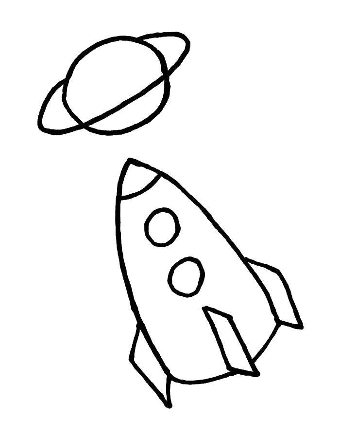 Название: Раскраска Ракета и сатурн. Категория: ракеты. Теги: ракета, планета, космос.
