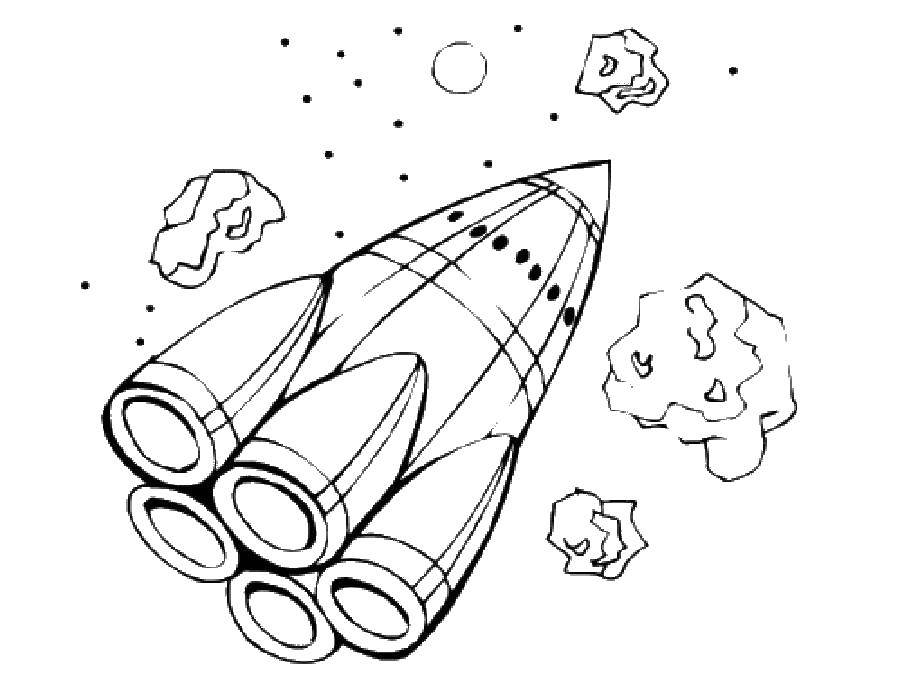 Coloring Rocket in space. Category The day of cosmonautics. Tags:  space, planet, rocket, Gagarin cosmonautics day.