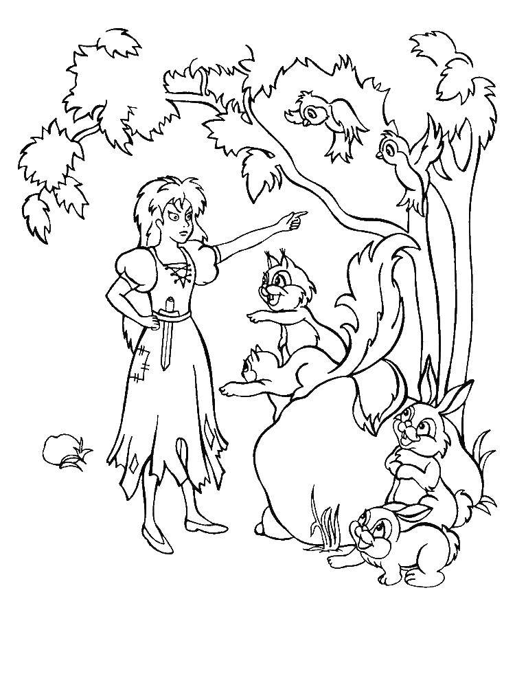 Coloring The robber with animals. Category cartoons. Tags:  the robber-girl, Gerda, Kai.