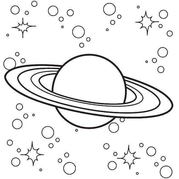 Название: Раскраска Сатурн среди звезд. Категория: Космические раскраски. Теги: Космос, планета, Вселенная, Галактика.