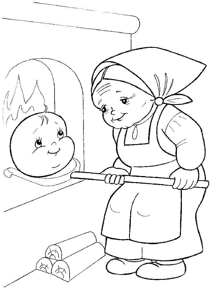 Coloring The old woman bakes a gingerbread man. Category Fairy tales. Tags:  tales, the gingerbread man, cartoons.