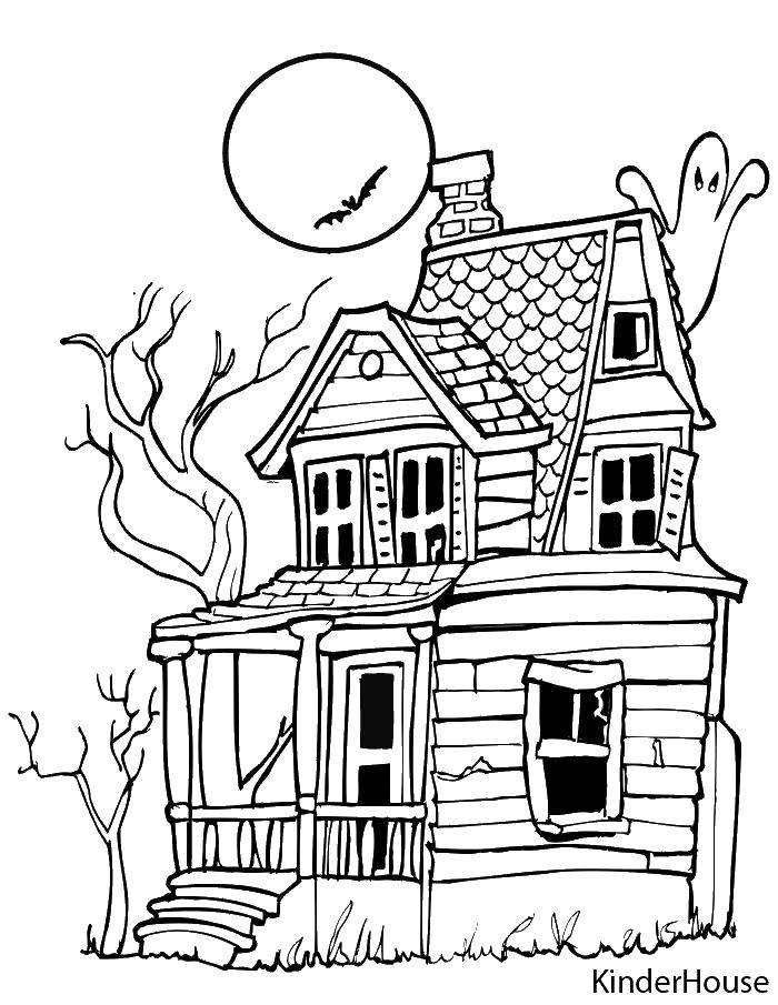Название: Раскраска Страшный дом. Категория: Хэллоуин. Теги: дом, страшный дом, Хэллоуин.