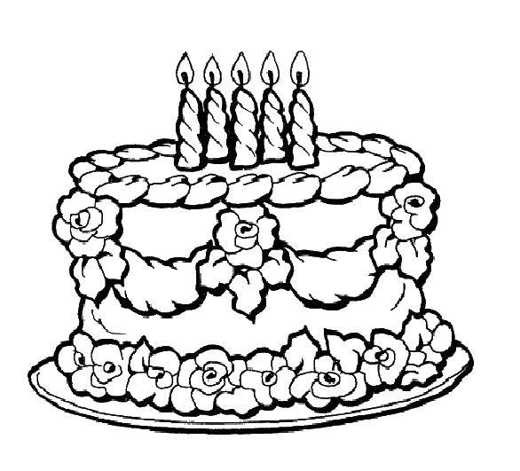 Название: Раскраска Торт со свечами к празднику. Категория: торты. Теги: торты, день рождения, свечи.