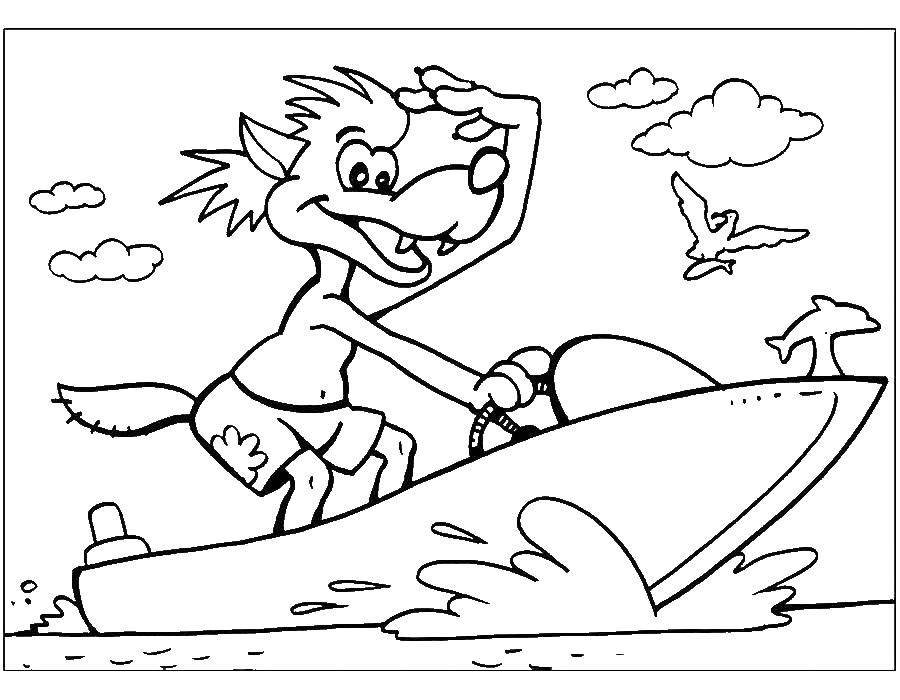Coloring A wolf riding on a boat. Category just wait. Tags:  the wolf, the hare, well, wait a minute.
