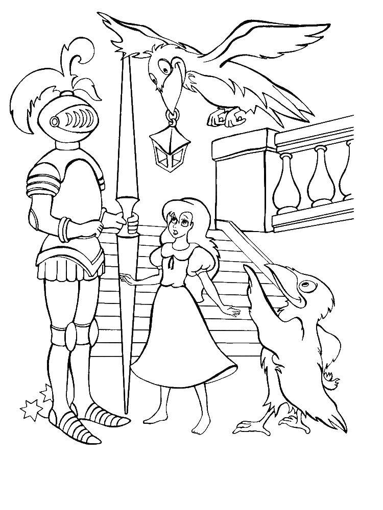 Coloring Crows help Gerda. Category the king and Queen. Tags:  Gerda, Kai, snow Queen.
