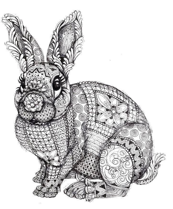 Название: Раскраска Заяц в узорах. Категория: кролик. Теги: заяц, кролик, узоры.