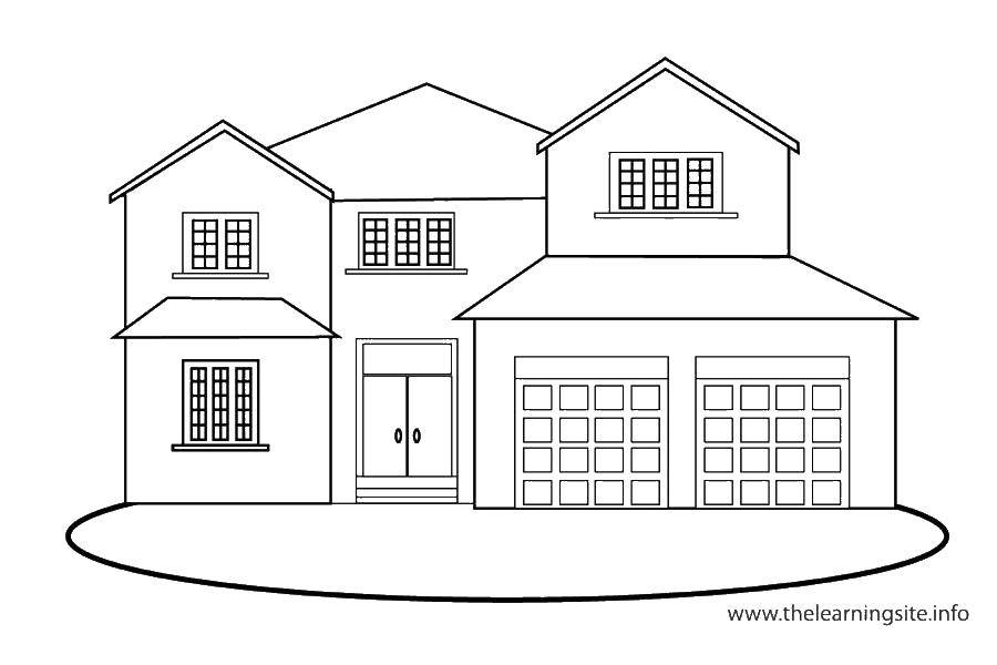 Розмальовки  Двоповерховий будинок з гаражами. Завантажити розмальовку будинки, дім.  Роздрукувати ,Контур будинку,