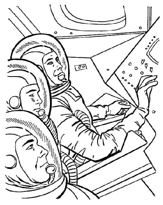 Розмальовки  Космонавти за штурвалом ракети. Завантажити розмальовку Космос-космонавт, ракета.  Роздрукувати ,космос,