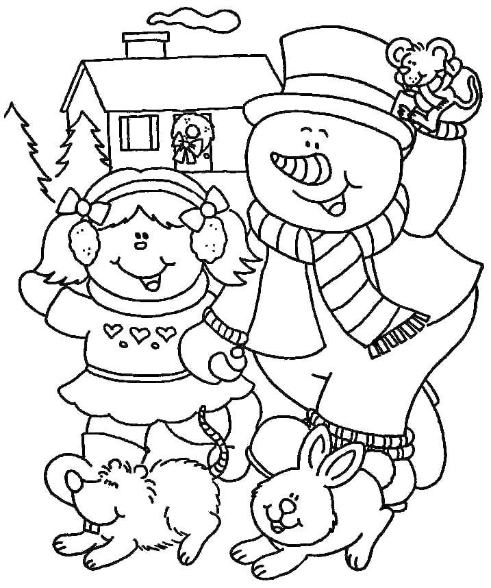 Опис: розмальовки  Прогулянка зі сніговиком. Категорія: розмальовки зима. Теги:  Сніговик, сніг, веселощі, діти.