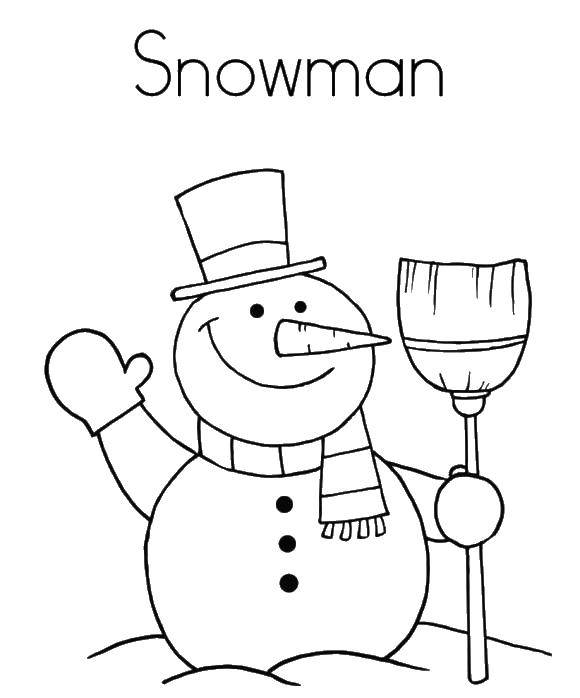 Розмальовки  Сніговик посміхається. Завантажити розмальовку Сніговик, сніг, зима.  Роздрукувати ,розмальовки зима,