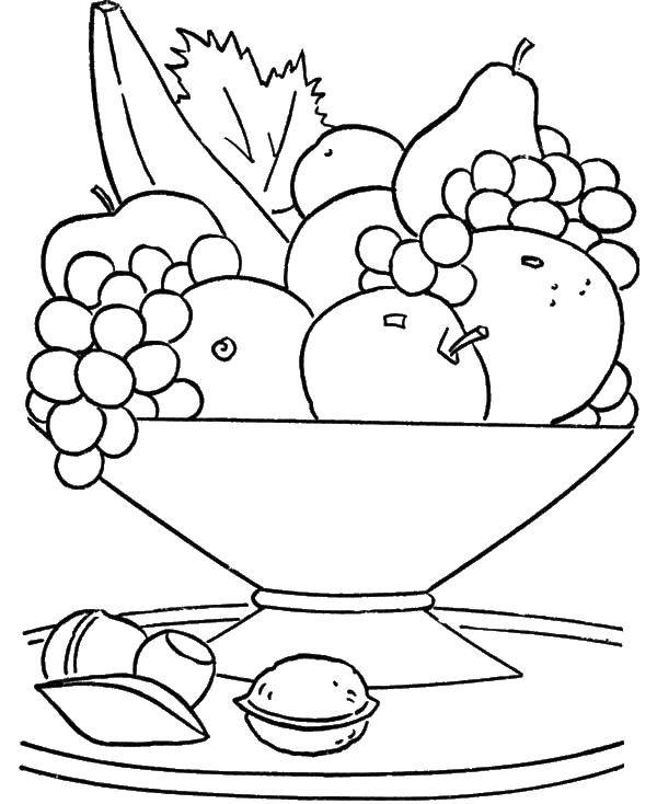 Раскраска Ваза с фруктами Скачать ,ваза, фрукты, ягоды,.  Распечатать 