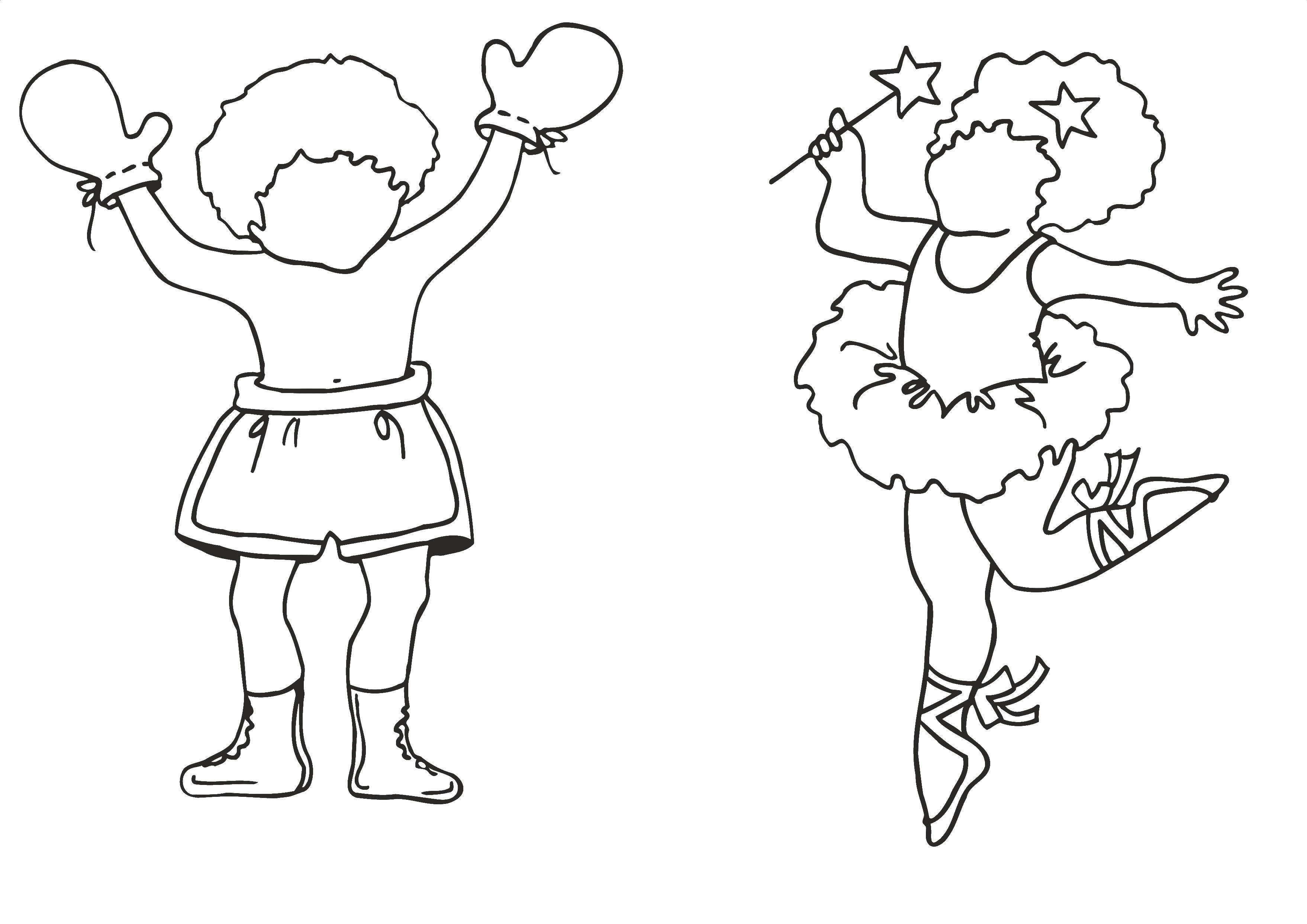 Coloring The ballerina and the boxer. Category coloring. Tags:  ballet dancer, boxer.
