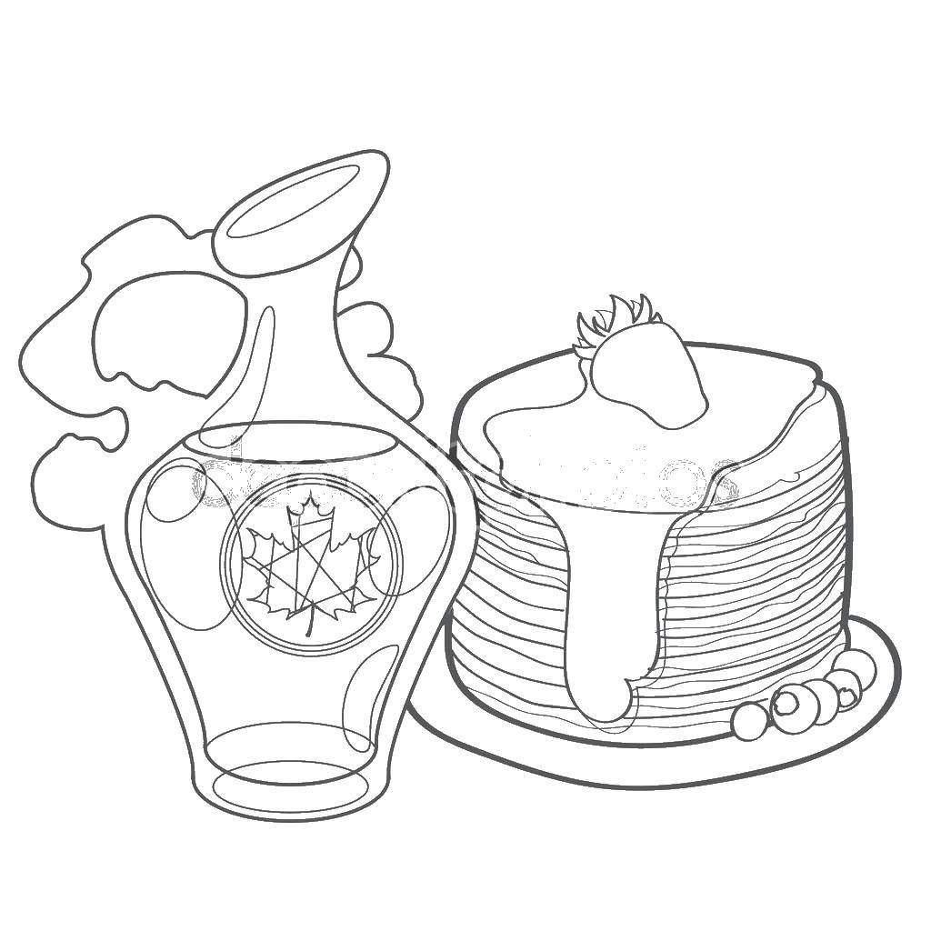 Coloring Pancakes with syrup. Category The food. Tags:  pancakes, syrup.