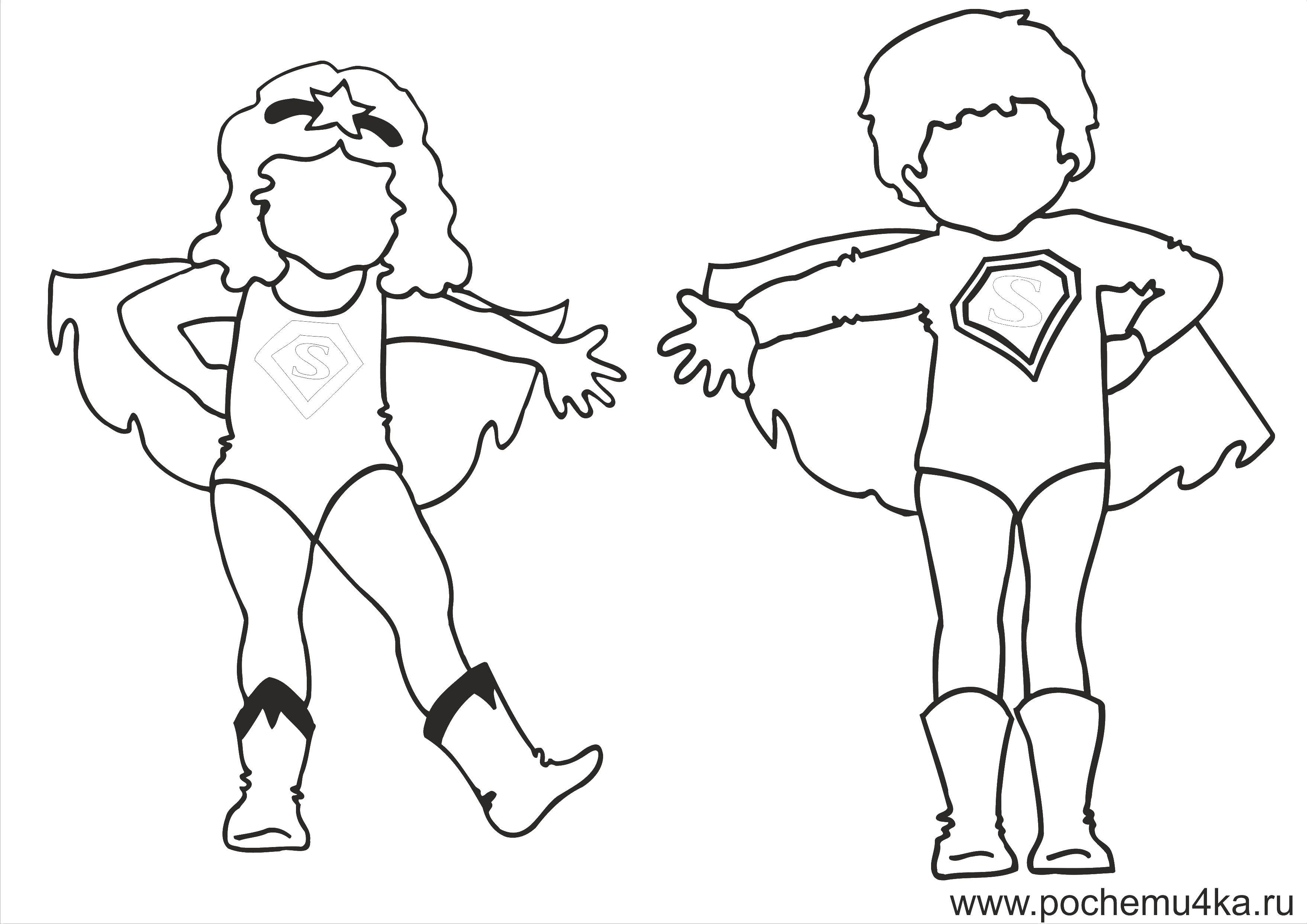 Название: Раскраска Детские костюме суперменов. Категория: дети. Теги: дети, супермены.