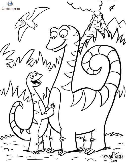 Название: Раскраска Динозаврик с мамой. Категория: парк юрского периода. Теги: Динозавры.