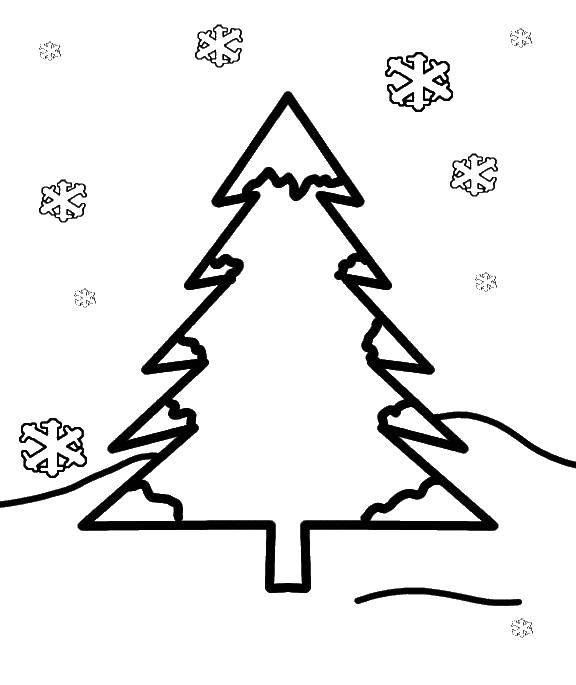 Название: Раскраска Елочка в снегу. Категория: раскраски зима. Теги: зима, елки, снег.
