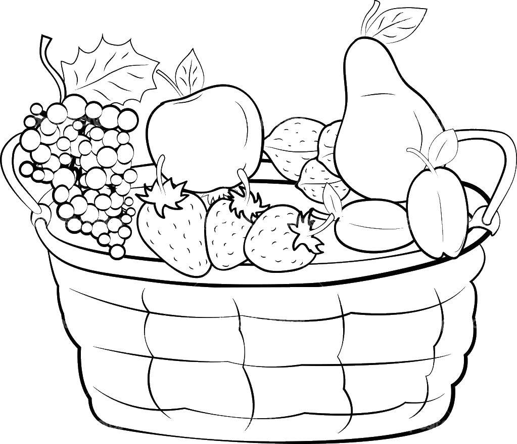 Название: Раскраска Фрукты лежат в корзинке. Категория: фрукты. Теги: фрукты.