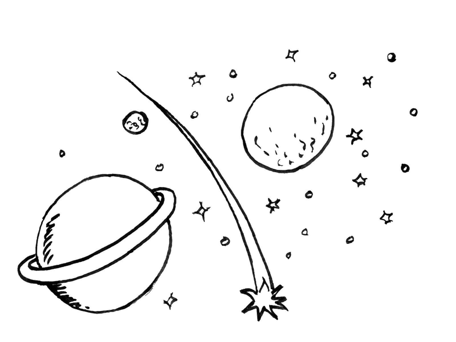 Coloring A comet among the planets. Category space. Tags:  space, planet, star, comet.