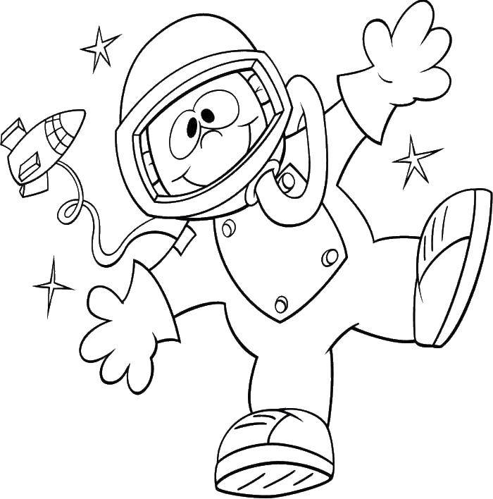 Название: Раскраска Космонавт в космосе. Категория: космос. Теги: Космос, космонавт, ракета.