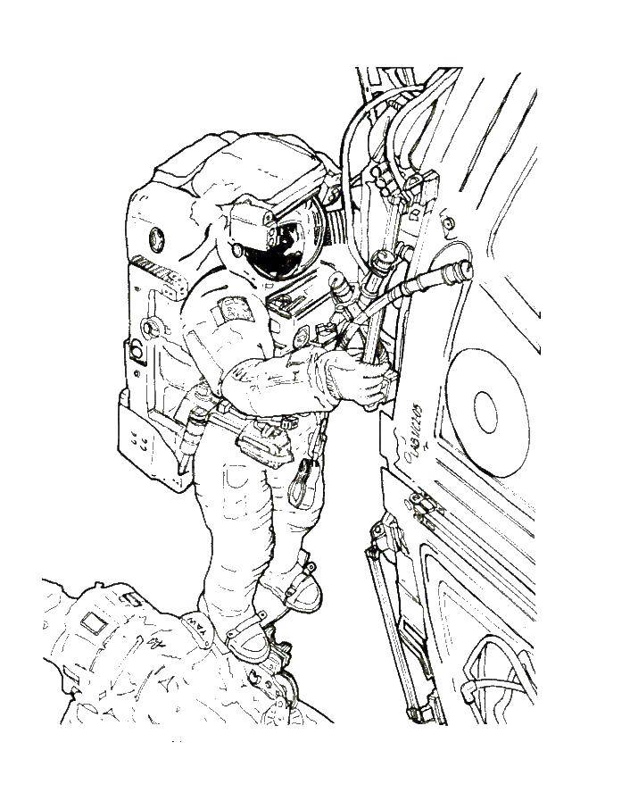 Coloring Astronaut in a spacesuit. Category The day of cosmonautics. Tags:  space, planet, rocket, the Gagarin, the day of cosmonautics, cosmonaut.