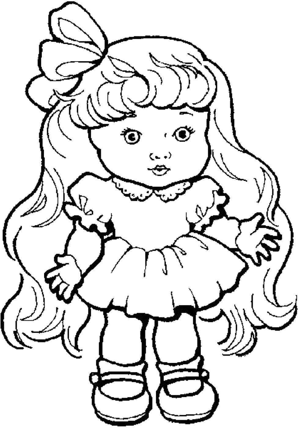 Название: Раскраска Красивая куколка с бантом. Категория: Куклы. Теги: Кукла, модница, мода.